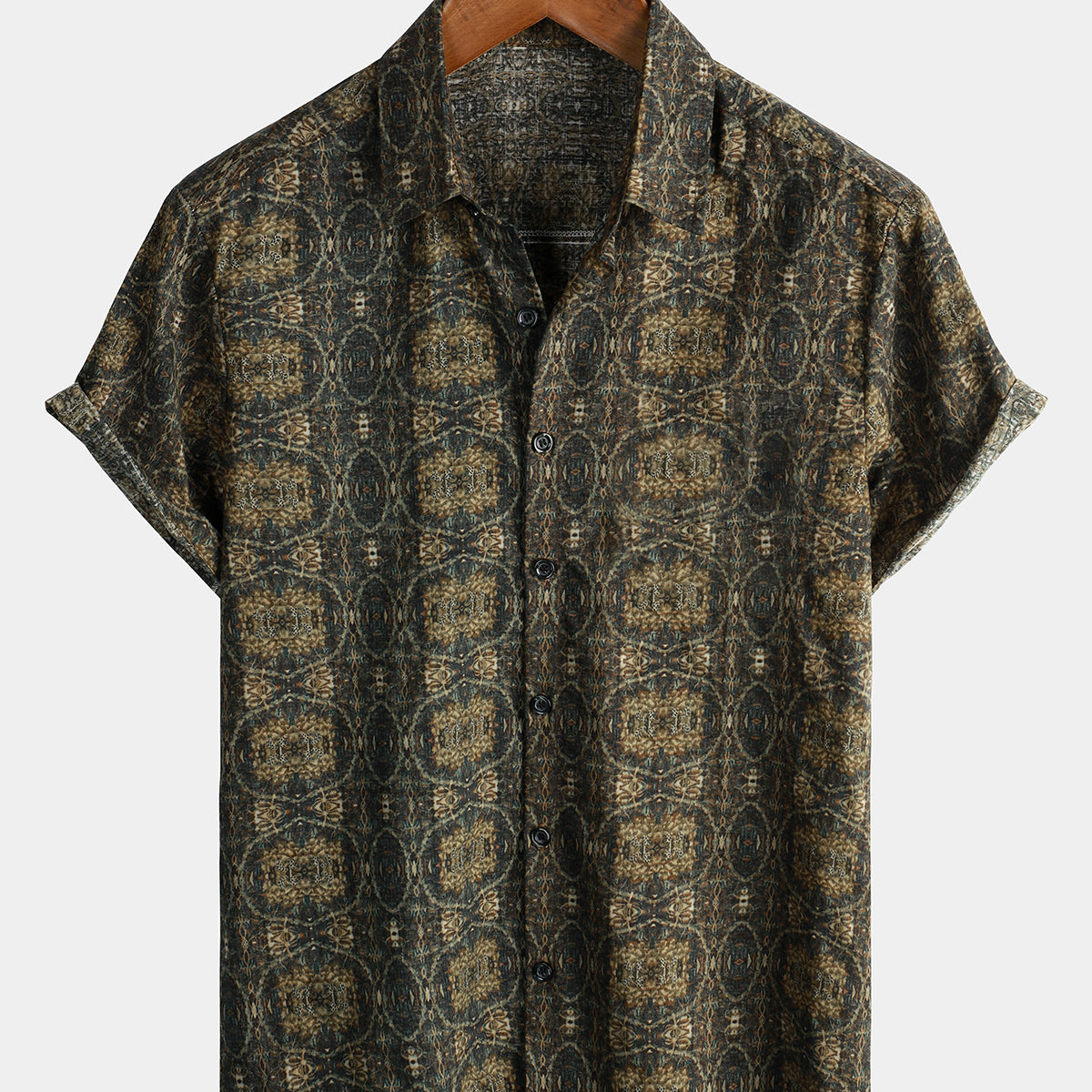 Men's Cotton Vintage Short Sleeve 70s Retro Summer Button Up Shirt