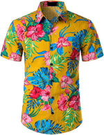 Men's Yellow Flower Tropical Hawaiian Shirt and Shorts Set