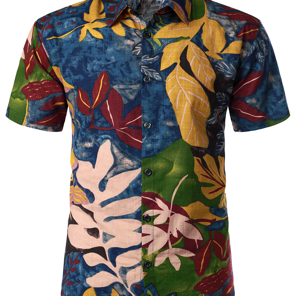 Men's Summer Tropical Plant Leaf Cotton Short Sleeve Hawaiian Shirt