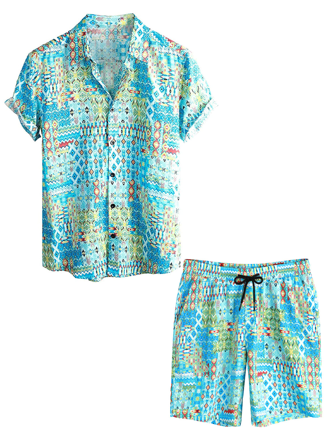 Men's Vintage Casual Hawaiian Matching Shirt and Shorts Set