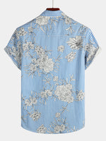 Men's Striped & Floral Print Short Sleeve Hawaiian Pocket Shirt