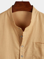 Men's Linen And Cotton Stand Collar Solid Color Shirt
