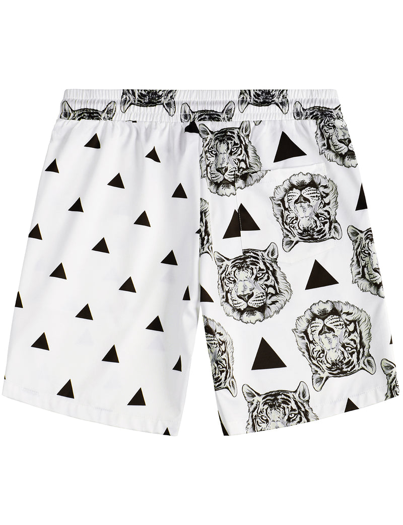 Men's Tiger And Triangle Animal Print Patchwork Pocket Shirt & Shorts Set