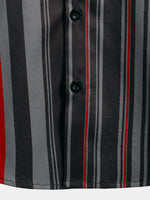Men's Retro Black And Red Vertical Striped Pocket Vintage 70s Short Sleeve Shirt