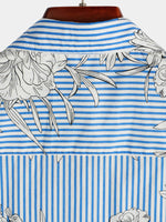 Men's Striped & Floral Print Short Sleeve Hawaiian Pocket Shirt