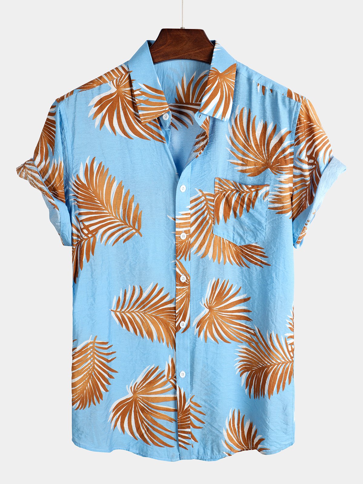 Men's Floral Holiday Blue Short Sleeve Cotton Shirt