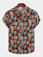 Men's Black Short Sleeve Cotton Tropical Hawaiian Shirt