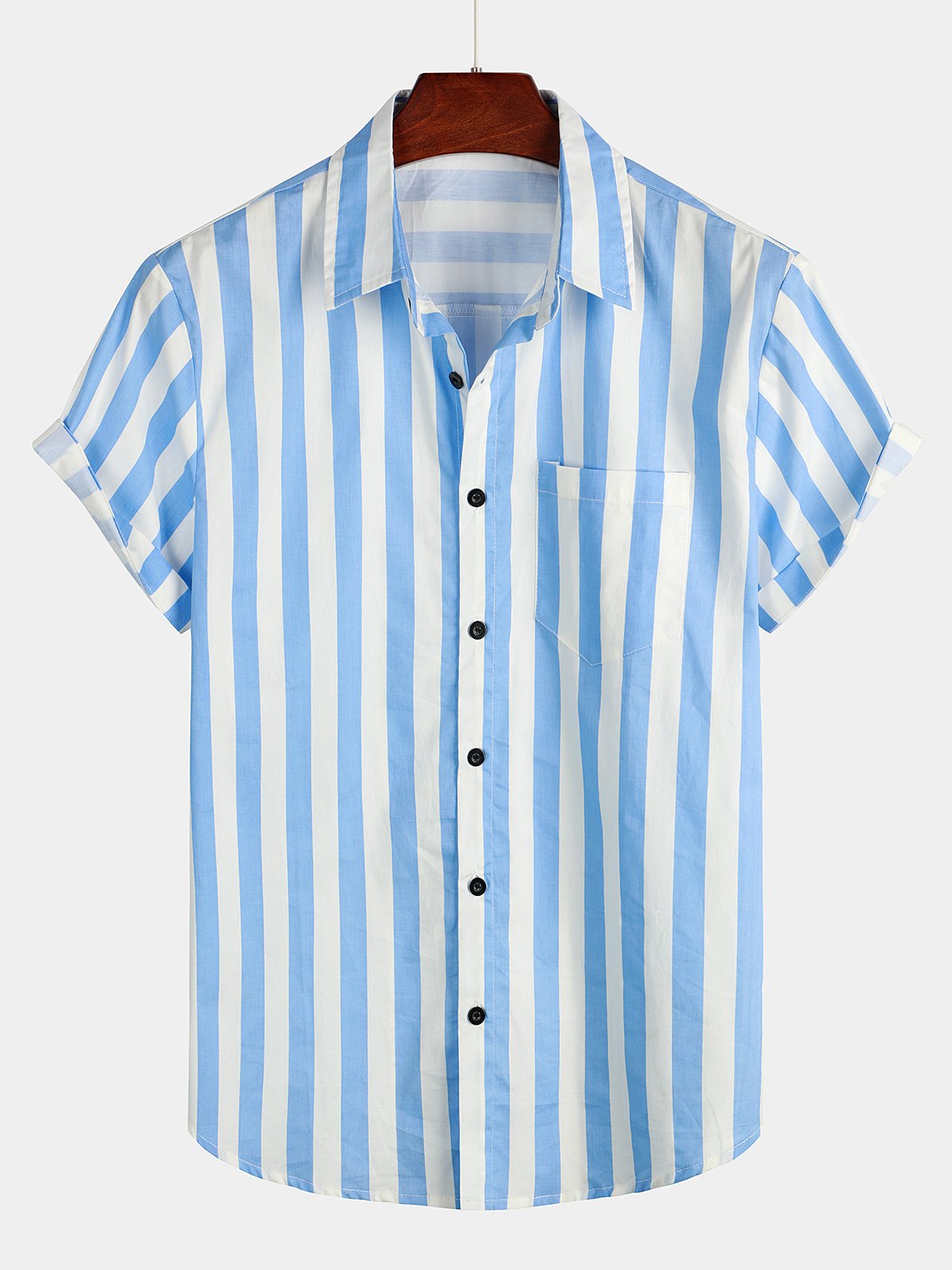 Men's Casual Pocket Vertical Striped Short Sleeve Shirt – Atlanl