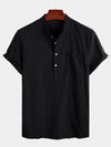 Men's Stand Collar Casual Solid Color Short Sleeve Shirt