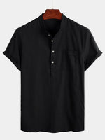 Men's Stand Collar Half Button Pocket Front Shirt
