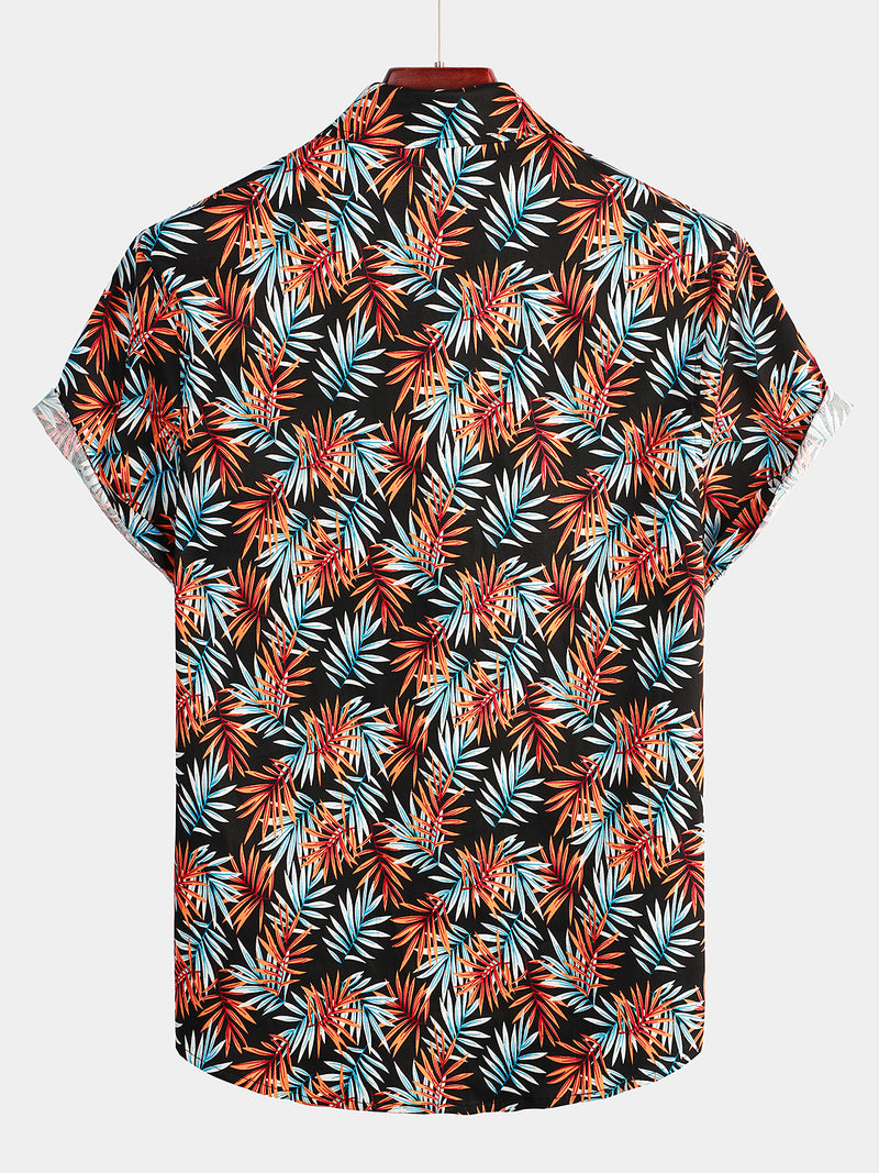 Men's Black Short Sleeve Cotton Tropical Hawaiian Shirt