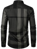 Men's Long-sleeved Cotton Color-blocking Plaid Shirt