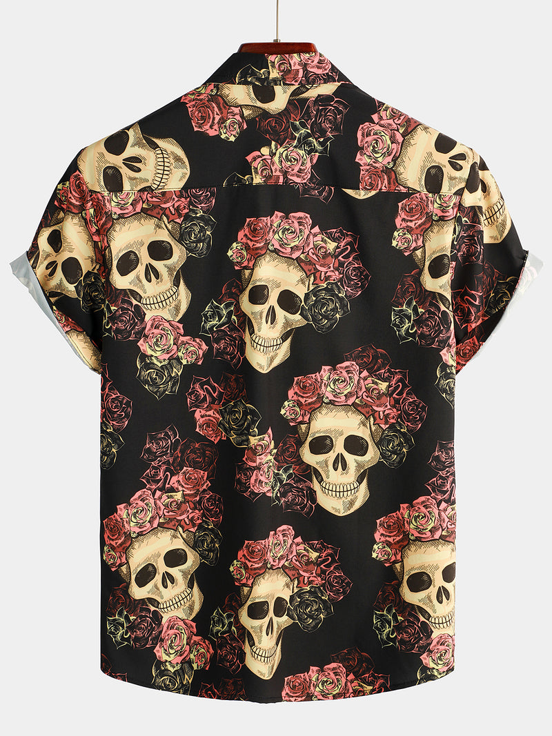 Men's Funny Skull Print Short Sleeve Shirt