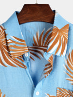 Men's Floral Holiday Blue Short Sleeve Cotton Shirt