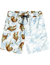 Men's Tiger And Waves Print Animal Patchwork Pocket Matching Shirt and Shorts Set