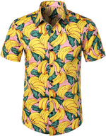 Men's Banana Tropical Fruit Print Cotton Outfit Hawaiian Shirt and Shorts Set
