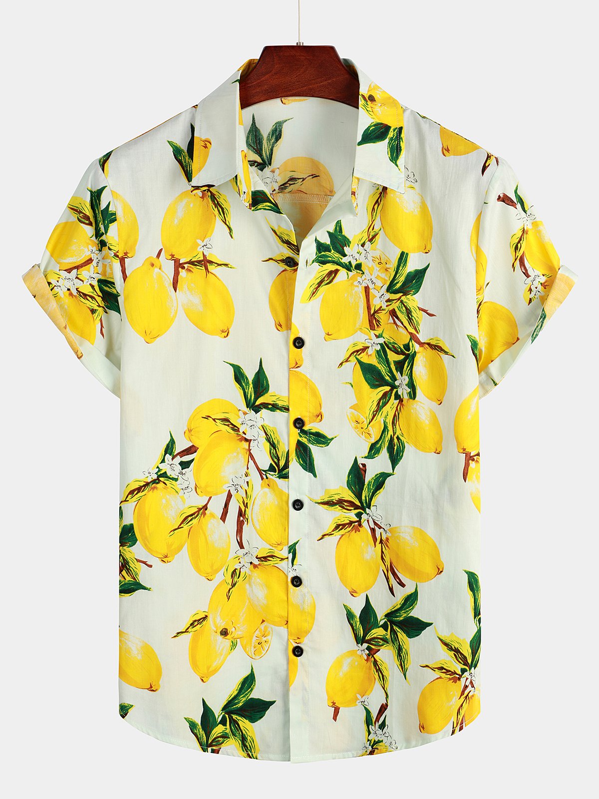 amtify Mens Oversized Yellow Bloom Short Sleeve Print Hawaiian Shirt Blue / XL
