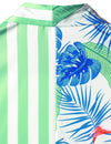 Men's Light Green Striped And Pink Flamingo Print Tropical Hawaiian Short Sleeve Vacation Beach Shirt