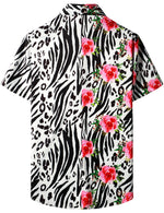 Men's Floral Snow Leopod Animal Print Black Cheetah Flowers Vacation Beach Holiday Short Sleeve Shirt