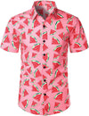 Men's Watermelon Print Cotton Hawaiian Pink Summer Matching Shirt and Shorts Set