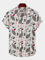 Men's Animal Floral Cotton Tropical Hawaiian Short Sleeve Shirt