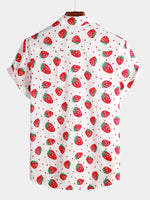 Men's Strawberry Print Fruit Cotton Button up Hawaiian Resort Cotton Collared Shirt