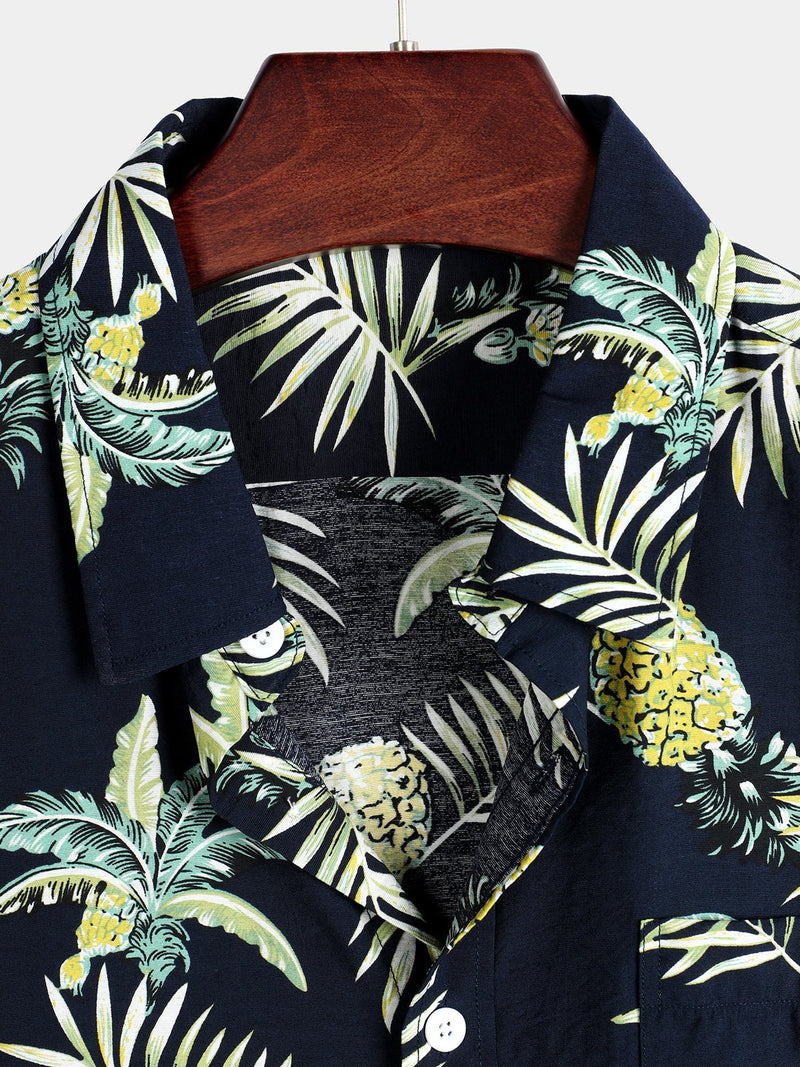 Men's Tropical Fruit Pineapple Holiday Cotton Shirt