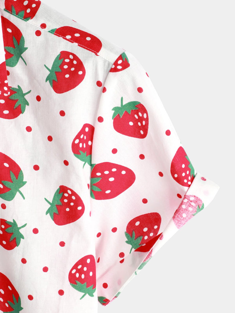 Men's Strawberry Print Fruit Cotton Button up Hawaiian Resort Cotton C ...