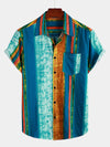Men's Colorful Breathable Cotton Pocket Short Sleeve Striped Shirt