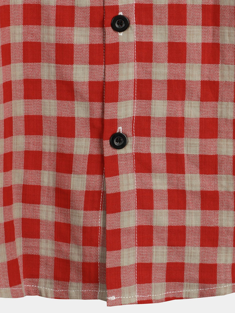 Men's Check Print Cotton Pocket Short Sleeve Shirt