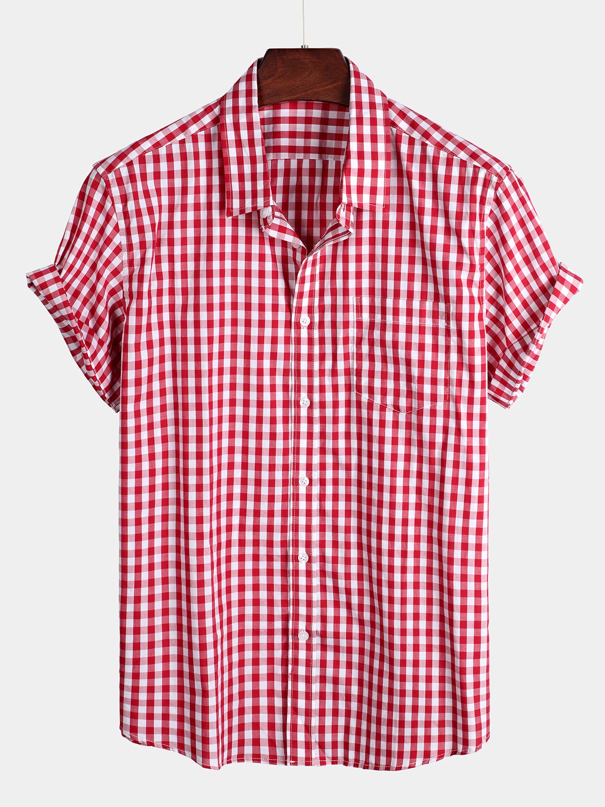 Men's Casual Solid Color Plaid Cotton Pocket Shirt