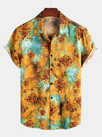 Men's Retro Print Cotton Yellow Short Sleeve Shirt