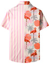 Men's Tropical Palm Tree Flamingo Print Striped Pink Animal Print Top Short Sleeve Shirt