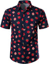 Men's Casual Cotton Strawberry Fruit Cute Suit Matching Shirt and Shorts Set