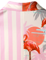 Men's Tropical Palm Tree Flamingo Print Striped Pink Animal Print Top Short Sleeve Shirt