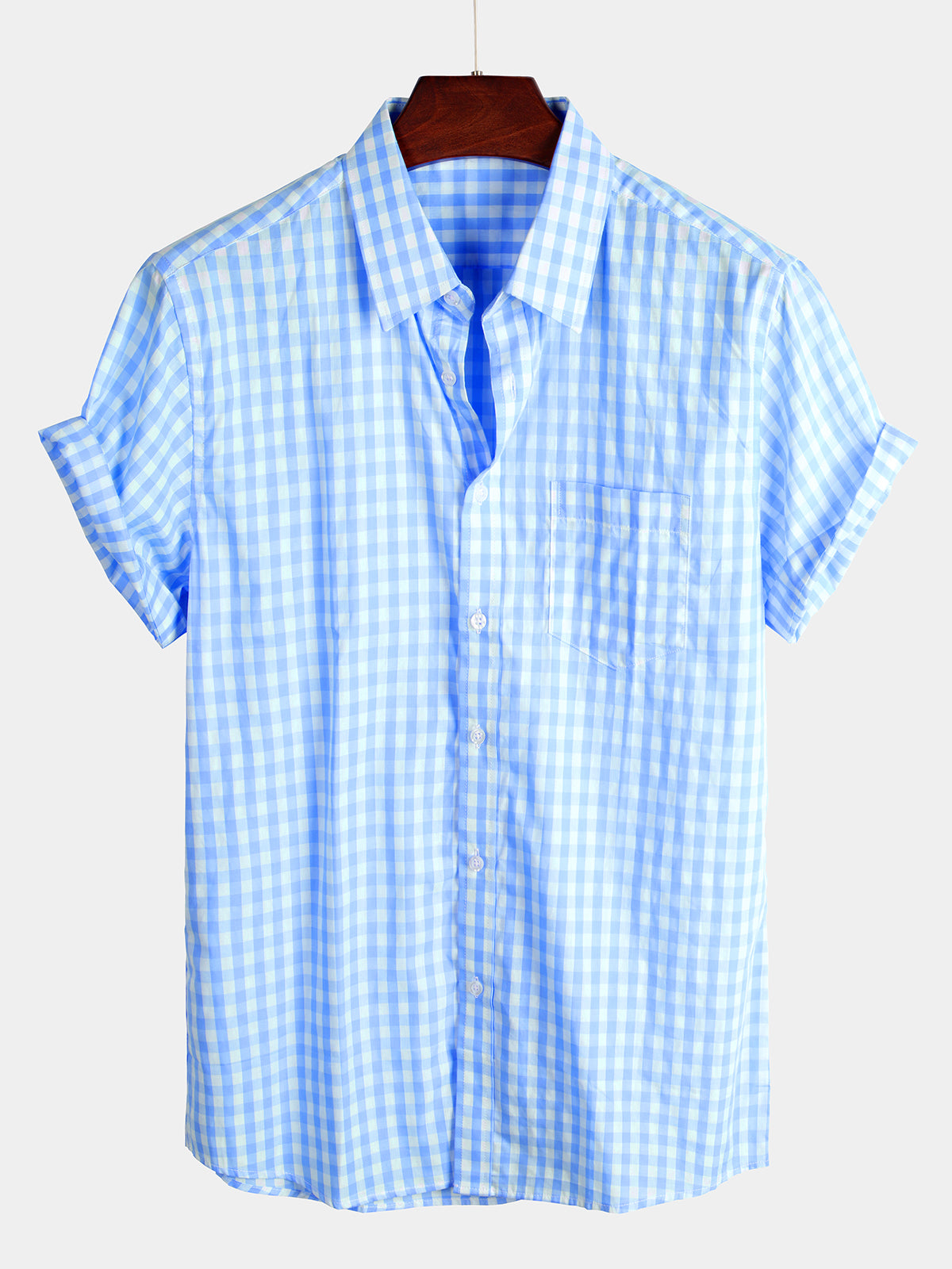 Men's Casual Solid Color Plaid Cotton Pocket Shirt