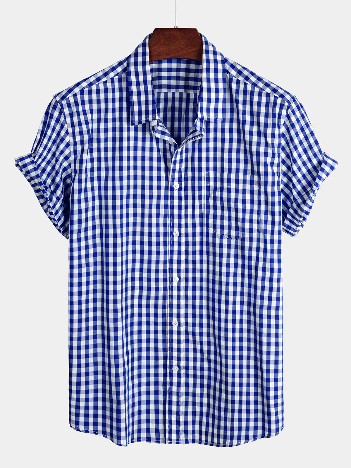 Men's Solid Color Plaid Casual Cotton Pocket Shirt