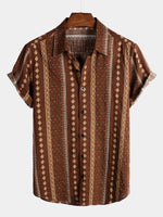 Men's Retro Cotton Button Up 70s Short Sleeve Shirt