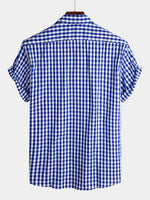 Men's Solid Color Plaid Casual Cotton Pocket Shirt