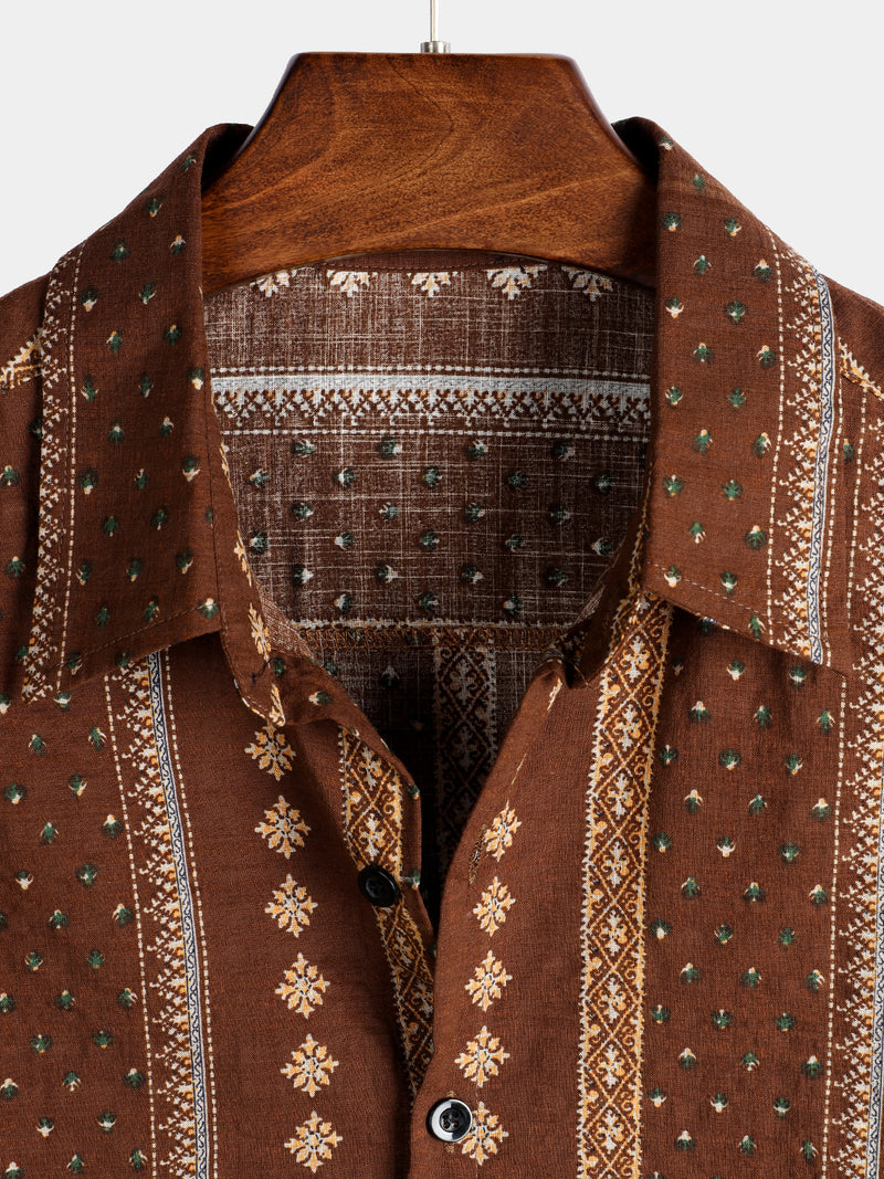 Men's Retro Button Up Short Sleeve Cotton 70s Shirt