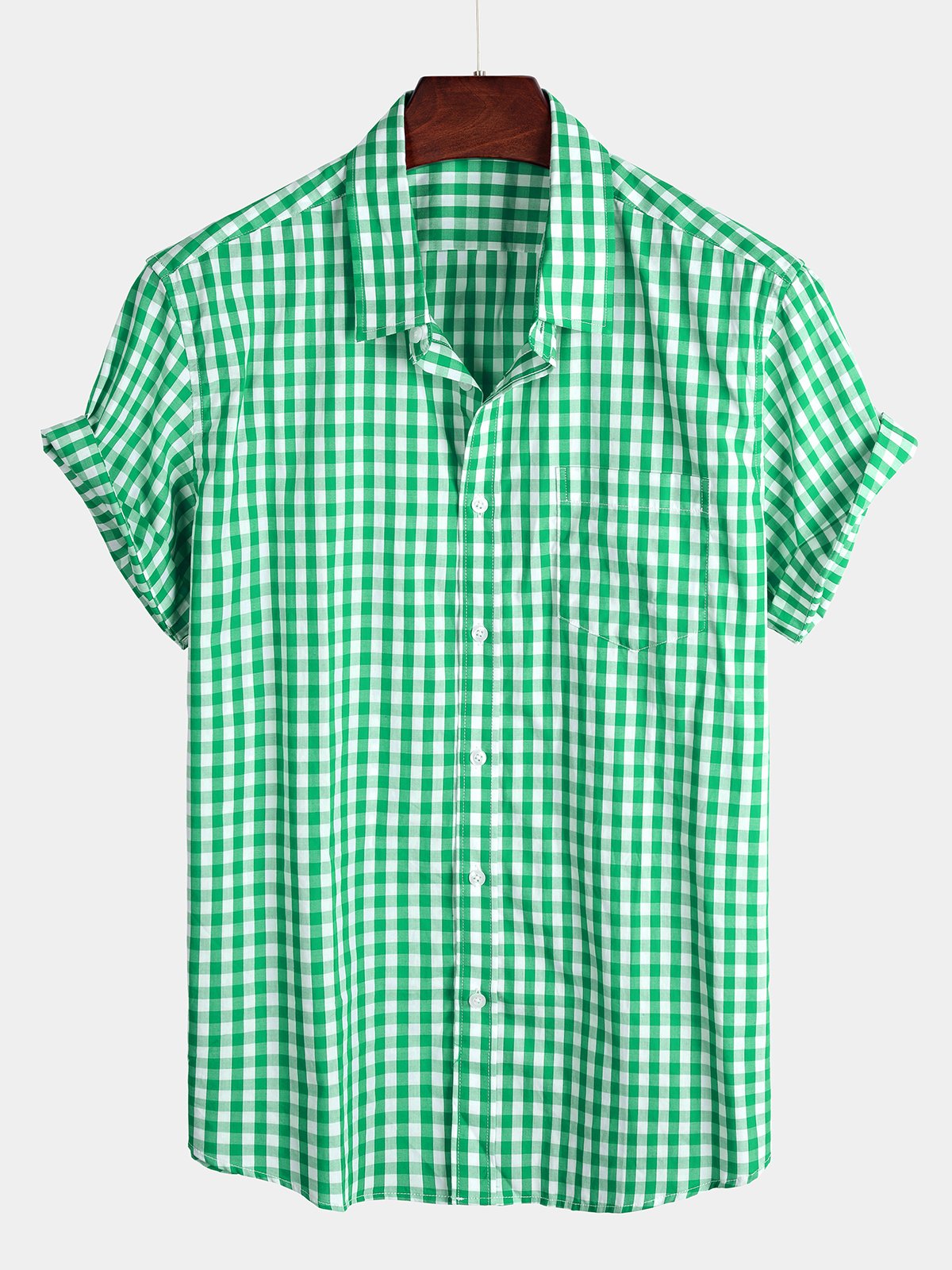 Men's Casual Solid Color Plaid Cotton Pocket Shirt
