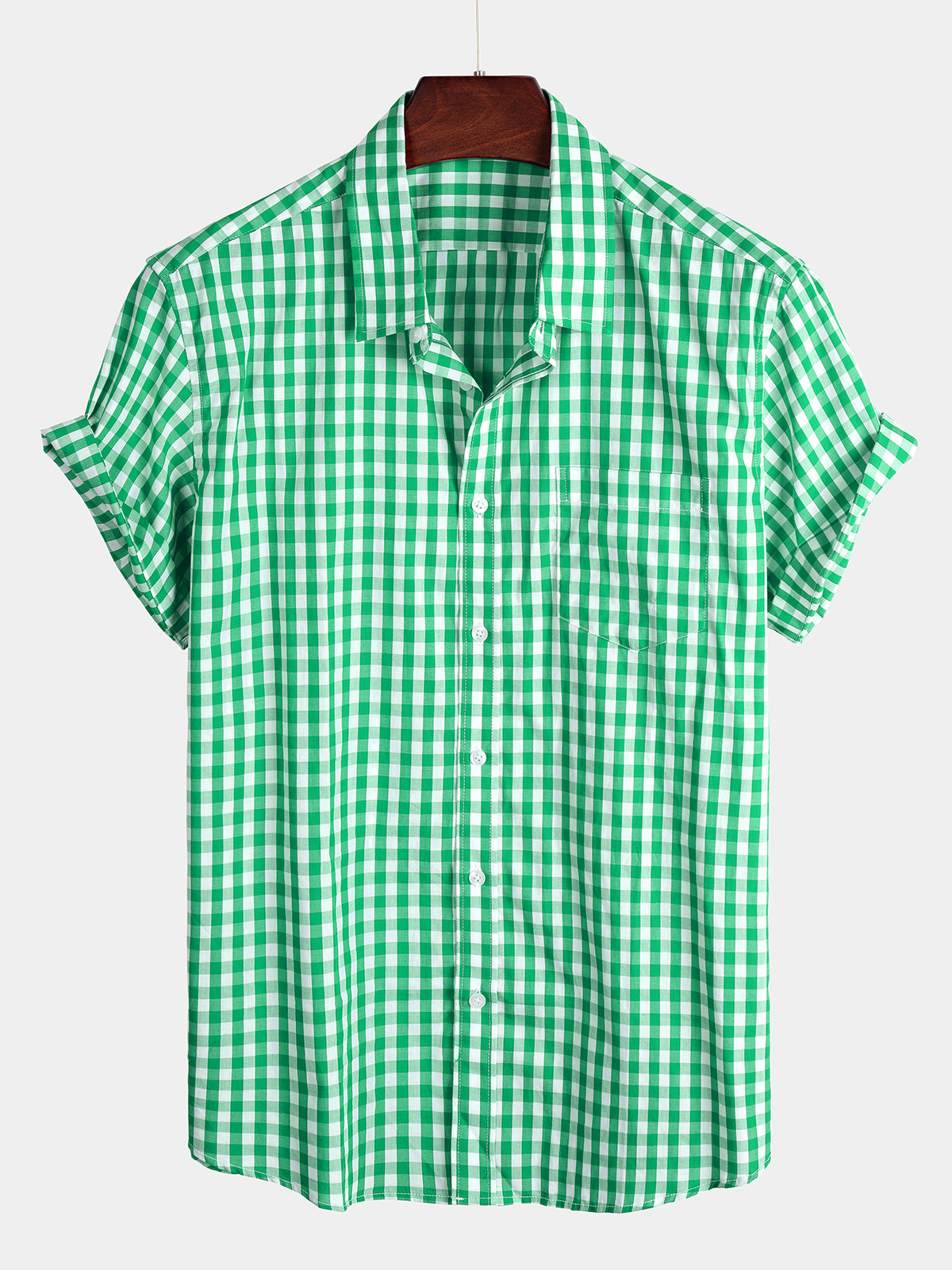 Men's Casual Solid Color Plaid Cotton Pocket Shirt