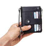 Men's Genuine Leather RFID Chains Multi-slots Retro Large Capacity Foldable Card Holder Wallet