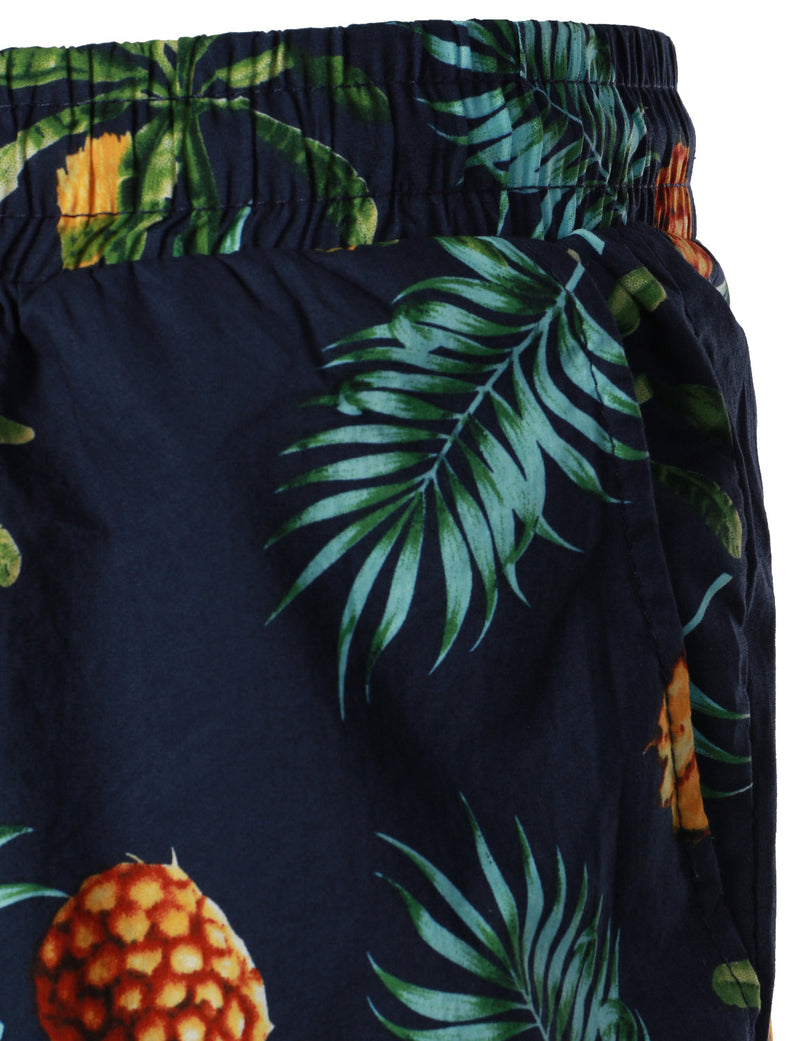 Men's Breathable Cotton Pineapple Print Beach Hawaiian Aloha Summer Shorts