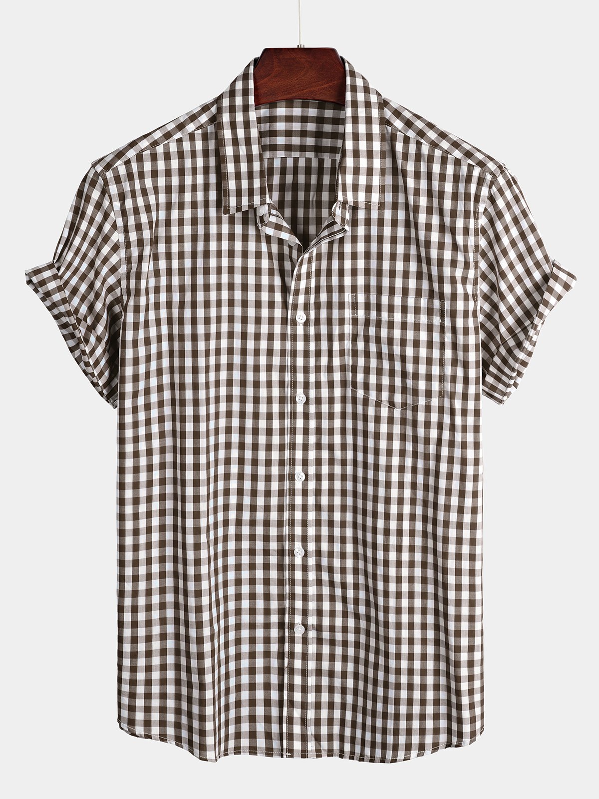 Men's Casual Solid Color Plaid Cotton Pocket Shirt