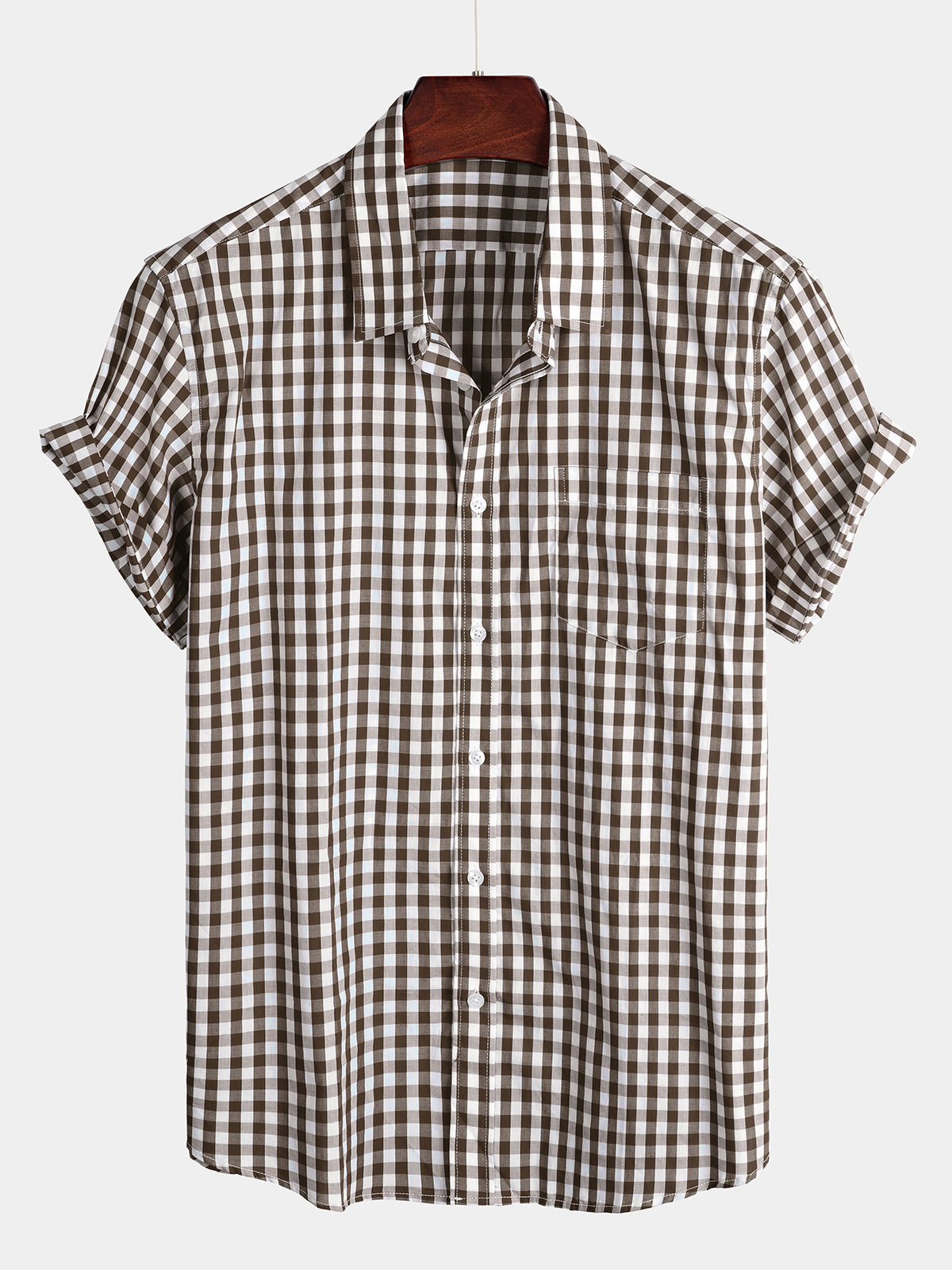 Men's Casual Solid Color Plaid Cotton Pocket Shirt