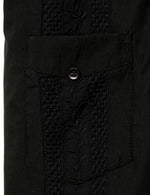 Men's Black Tropical Hawaiian Top Cotton Short Sleeve Button Down Cuban Guayabera Shirt