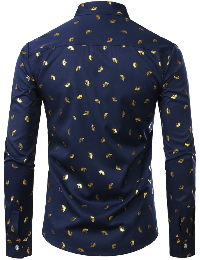 Men's Gold Print Casual Long-sleeved Formal Shirt