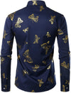 Men's Butterfly Print Long Sleeve Casual Button Shirt