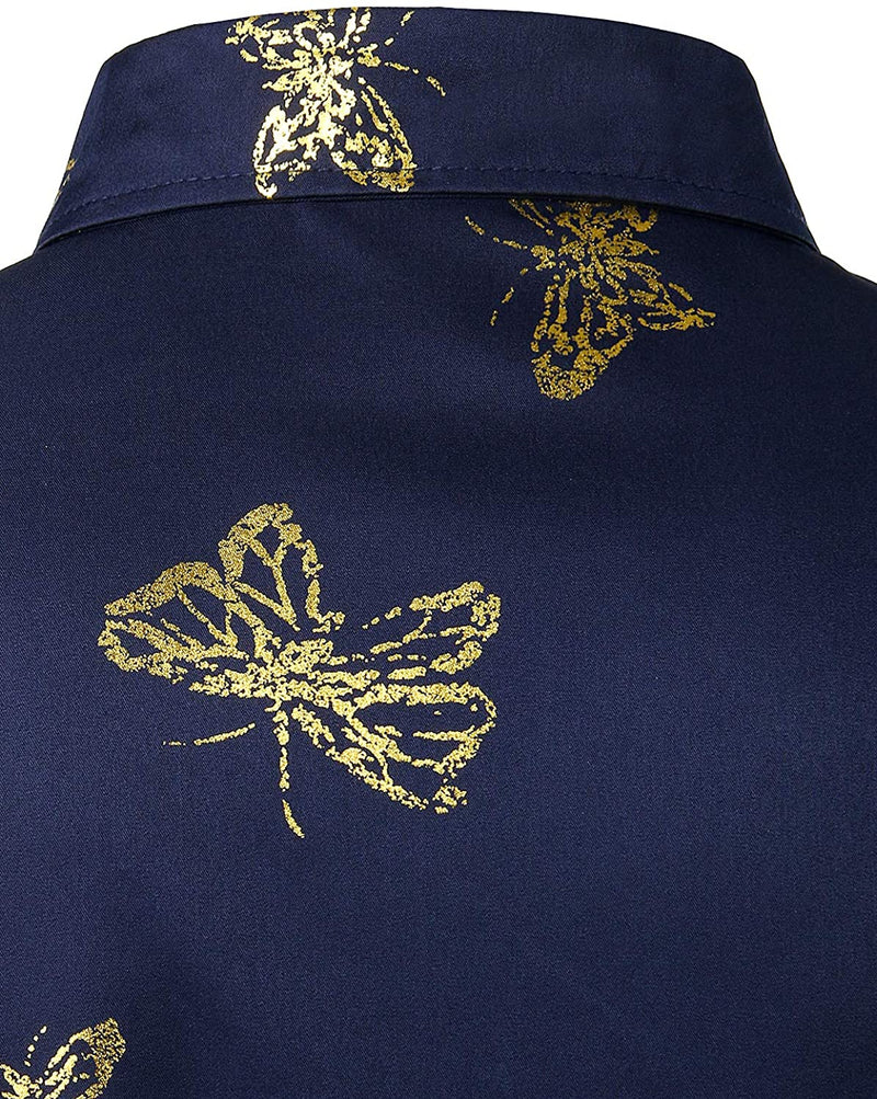 Men's Butterfly Print Long Sleeve Casual Button Shirt